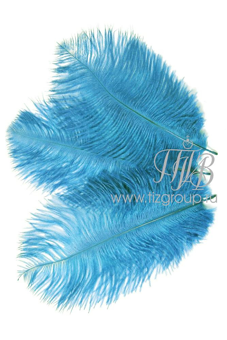 Перо страуса голубое 30-35 см